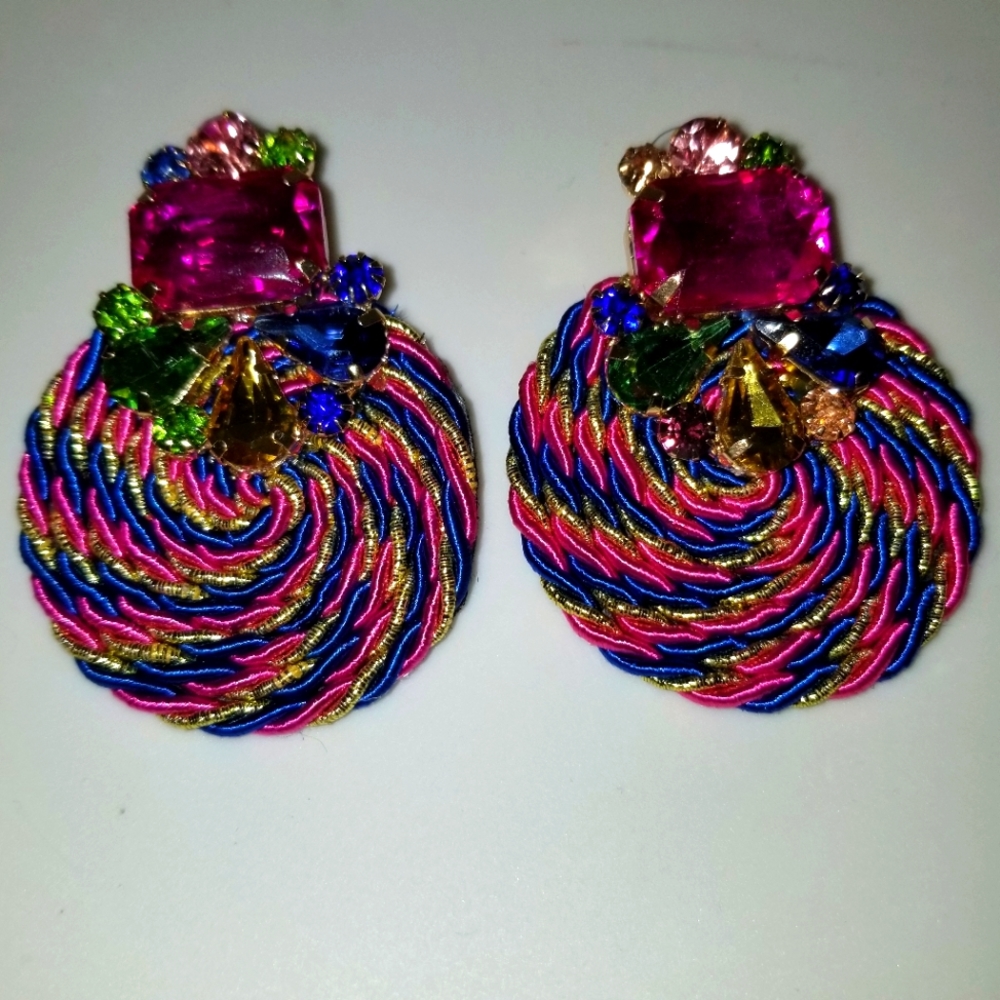 Vibrant multicolored drop disc earrings - Picture 1 of 4